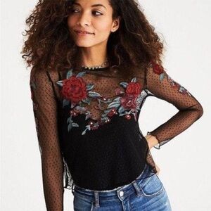 American Eagle Floral Rose Embroidery Sheer Top Whimsigoth Read